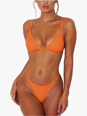 Women's Thong Bottom Two Piece Bikini Double Shoulder Straps Cute